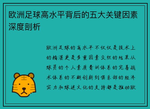欧洲足球高水平背后的五大关键因素深度剖析 欧洲足球高水平背后的五大关键因素深度剖析